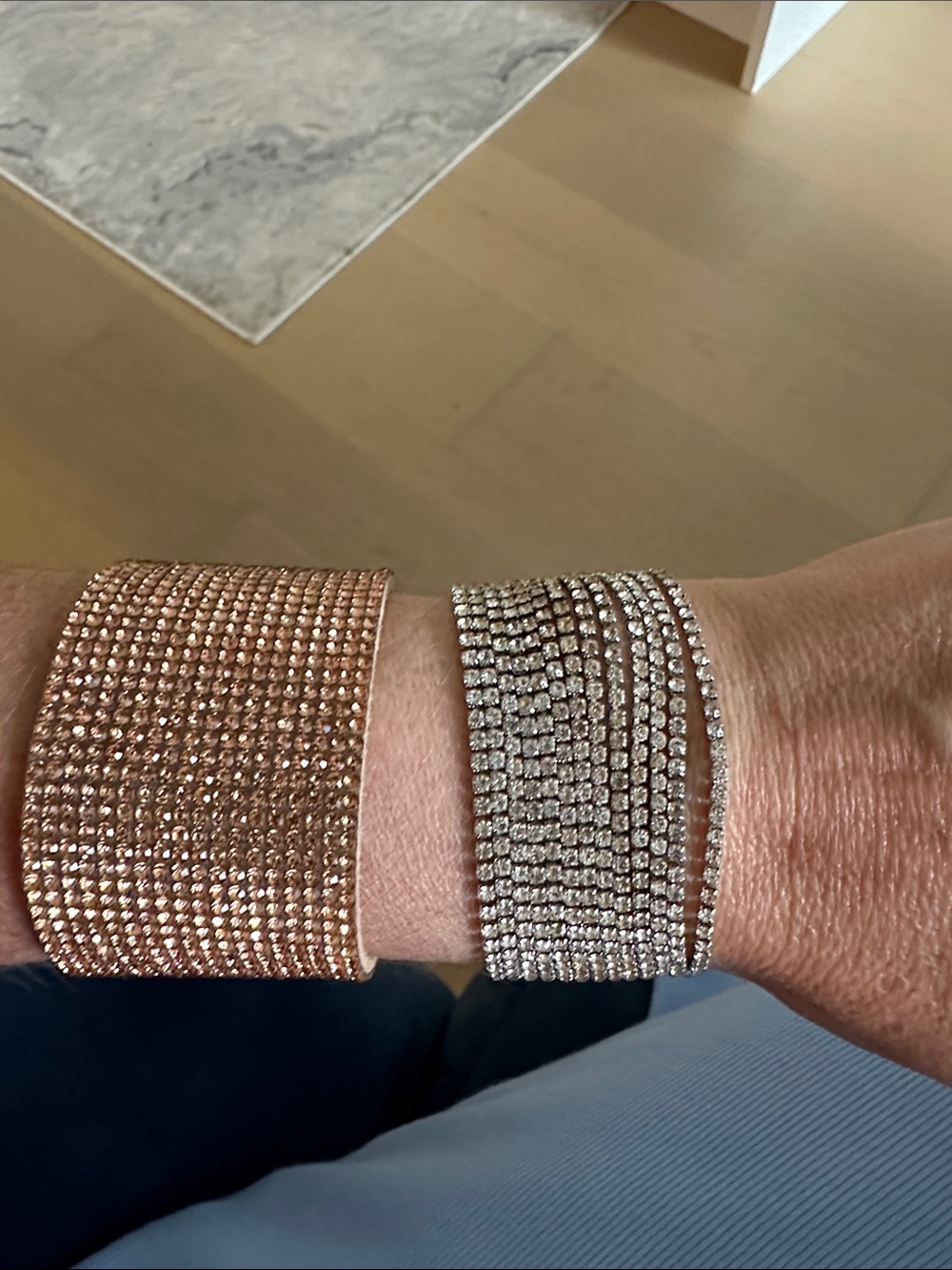 Sparkling Rose Gold and Silver Multi-Row Crystal Cuff Bracelets - Women Jewelry